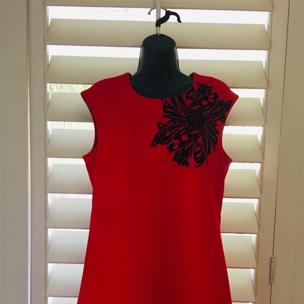 Fire Red Dress with Black Floral accents